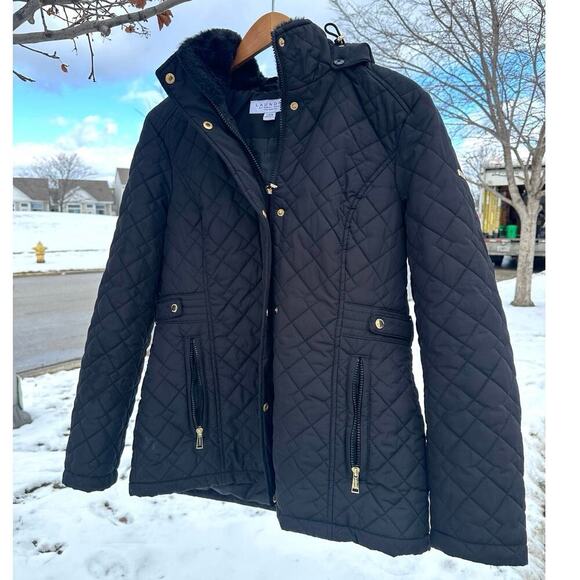 Laundry by Shelli Segal Women’s Quilted Winter Jacket With Hood Size Large Black - Picture 13 of 14